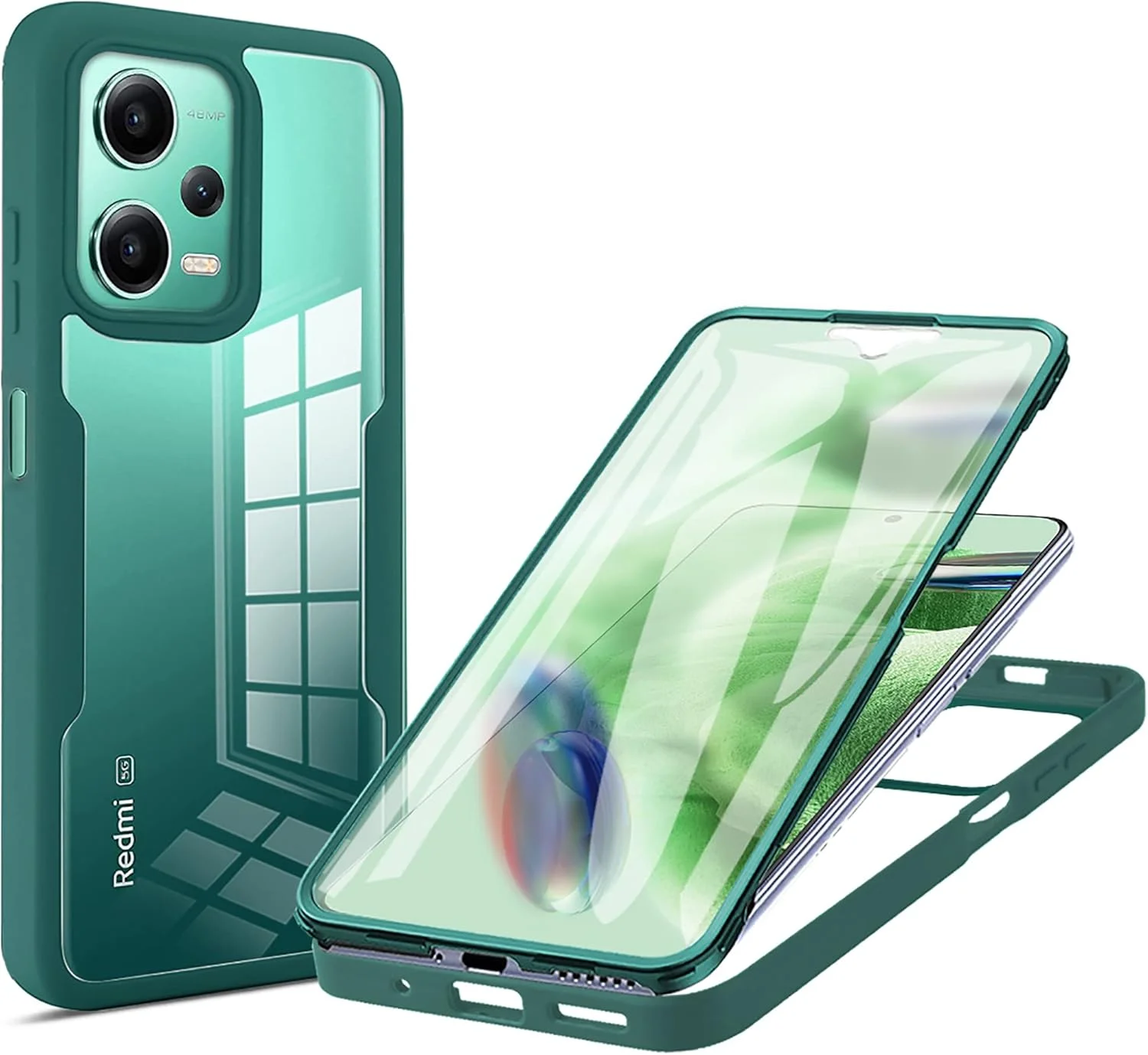 کاور شفاف محافظ صفحه نمایش CCSMALL برای گوشی شیائومی Redmi Note 12 5G، بامپر TPU نرم و باریک ضد ضربه، محافظت کامل بدنه، رنگ سبز QC مناسب برای شیائومی Redmi Note 12 5G/ Poco X5