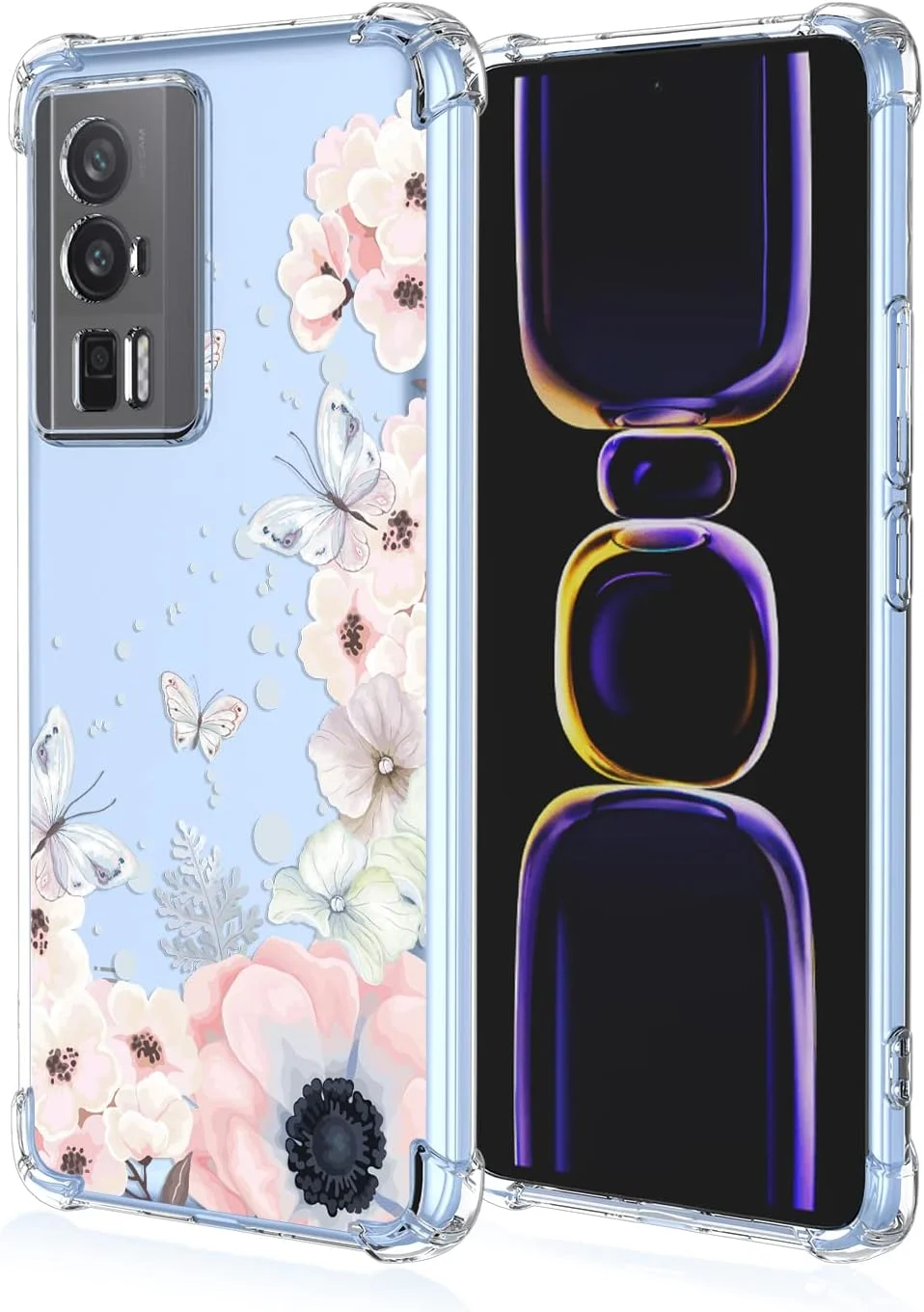 قاب گوشی شیائومی ردمی K60، ردمی 60 پرو 5G، ردمی پوکو F5 پرو با طرح گل و پروانه شفاف، محافظ ضد ضربه TPU نرم برای ردمی K60 (گل های صورتی/پروانه ها)