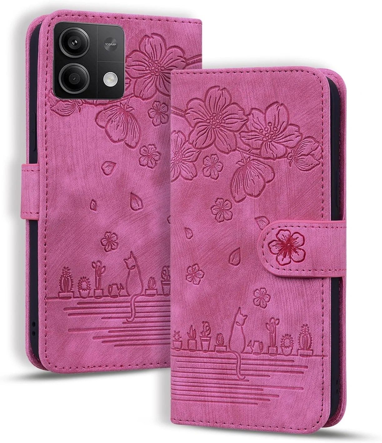 کیف محافظ تاشو برای شیائومی ردمی نوت ۱۳ 5G، جلد چرمی PU با کیفیت بالا، دارای جای کارت و استند، سازگار با ردمی نوت ۱۳ 5G - رز قرمز