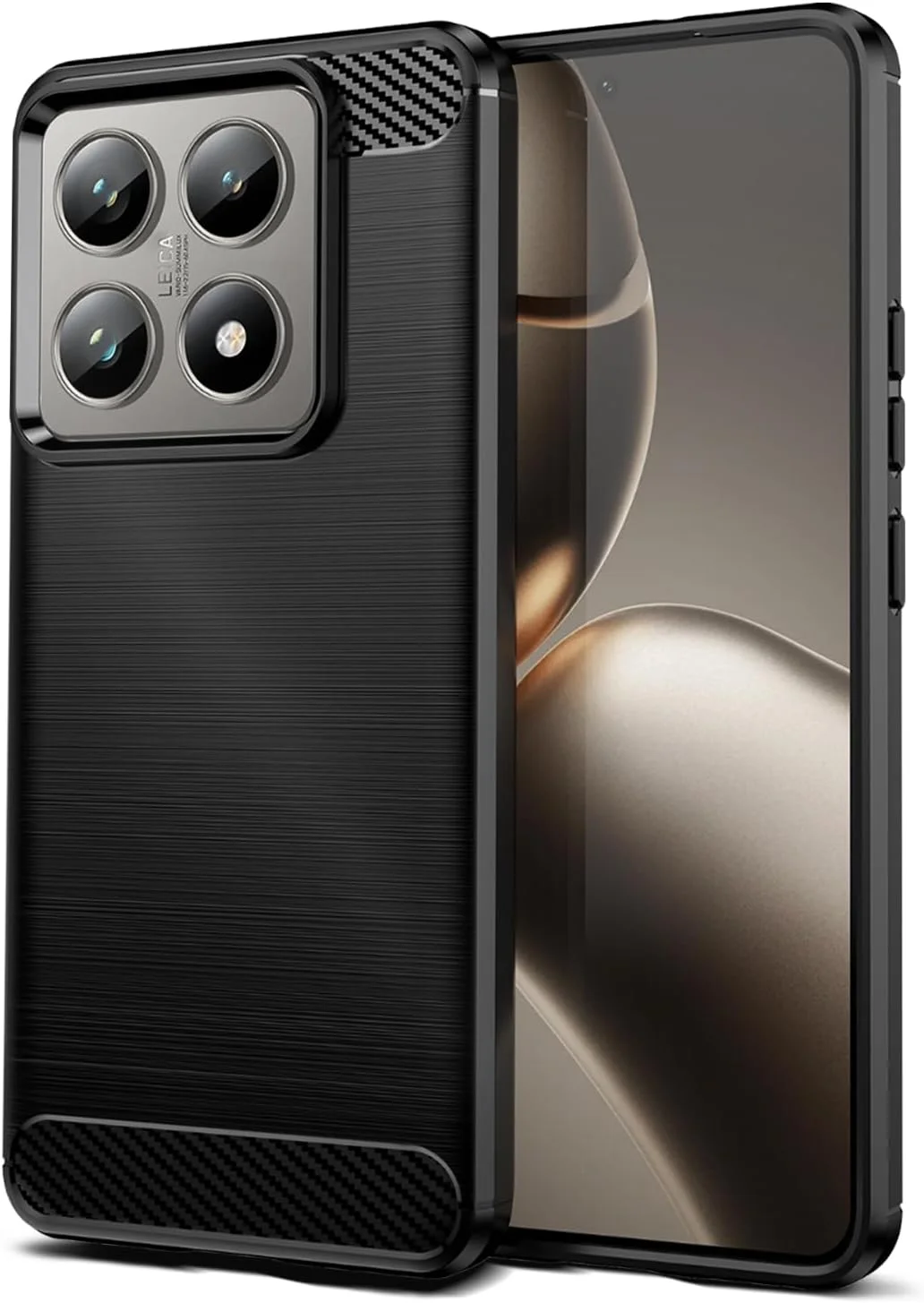 قاب محافظ باریک گوشی سازگار با شیائومی 14T/14T Pro، کاور محافظ گوشی با قابلیت جذب شوک، جنس فیبر کربن TPU، مشکی
