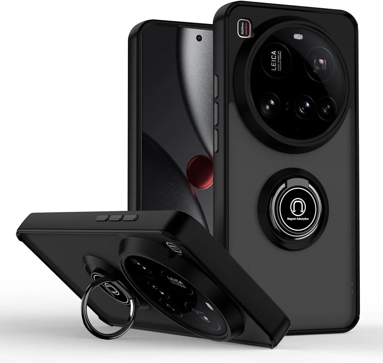 کاور محافظ گوشی شیائومی 15 Ultra، TPU + PC سخت ضد ضربه با حلقه مغناطیسی و استند نگهدارنده خودرو، مشکی