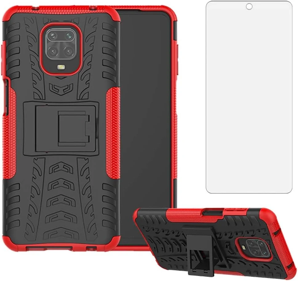 قاب گوشی برای شیائومی ردمی نوت 9 پرو/نوت 9 اس/نوت 9 پرو مکس/پوکو ام 2 پرو به همراه محافظ صفحه نمایش شیشه ای و لوازم جانبی موبایل - مشکی قرمز