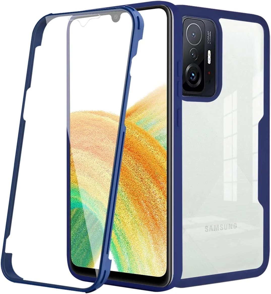 قاب محافظ صفحه نمایش گوشی Ysnzaq برای شیائومی 11T / شیائومی 11T Pro، پوشش کامل شفاف و مقاوم در برابر ضربه، پشتیبانی از شارژ بی سیم برای شیائومی 11T / شیائومی 11T Pro، آبی QB