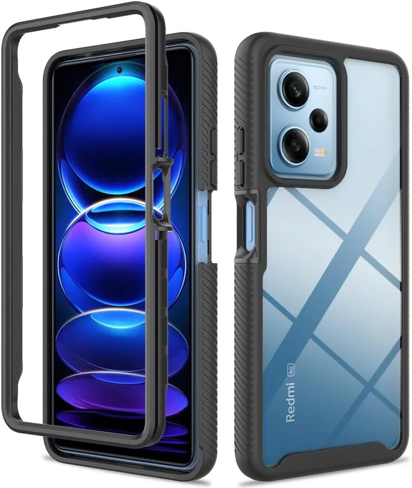 قاب محافظ شفاف ضد ضربه هیبریدی برای گوشی ردمی نوت 12 پرو، قاب محافظ سخت و مقاوم ضد لغزش با سپر ضد خش، پوشش محافظ تلفن - مشکی