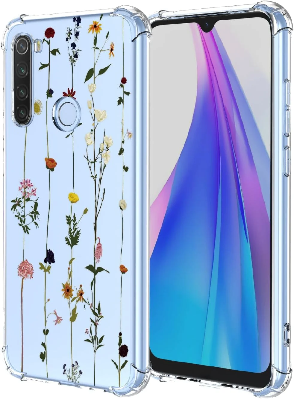قاب محافظ گوشی شیائومی ردمی نوت 8، طرح گلدار شفاف، جنس TPU نرم، ضد ضربه، ضد خش، پوشش محافظ تلفن برای شیائومی ردمی نوت 8 (گل های ظریف)