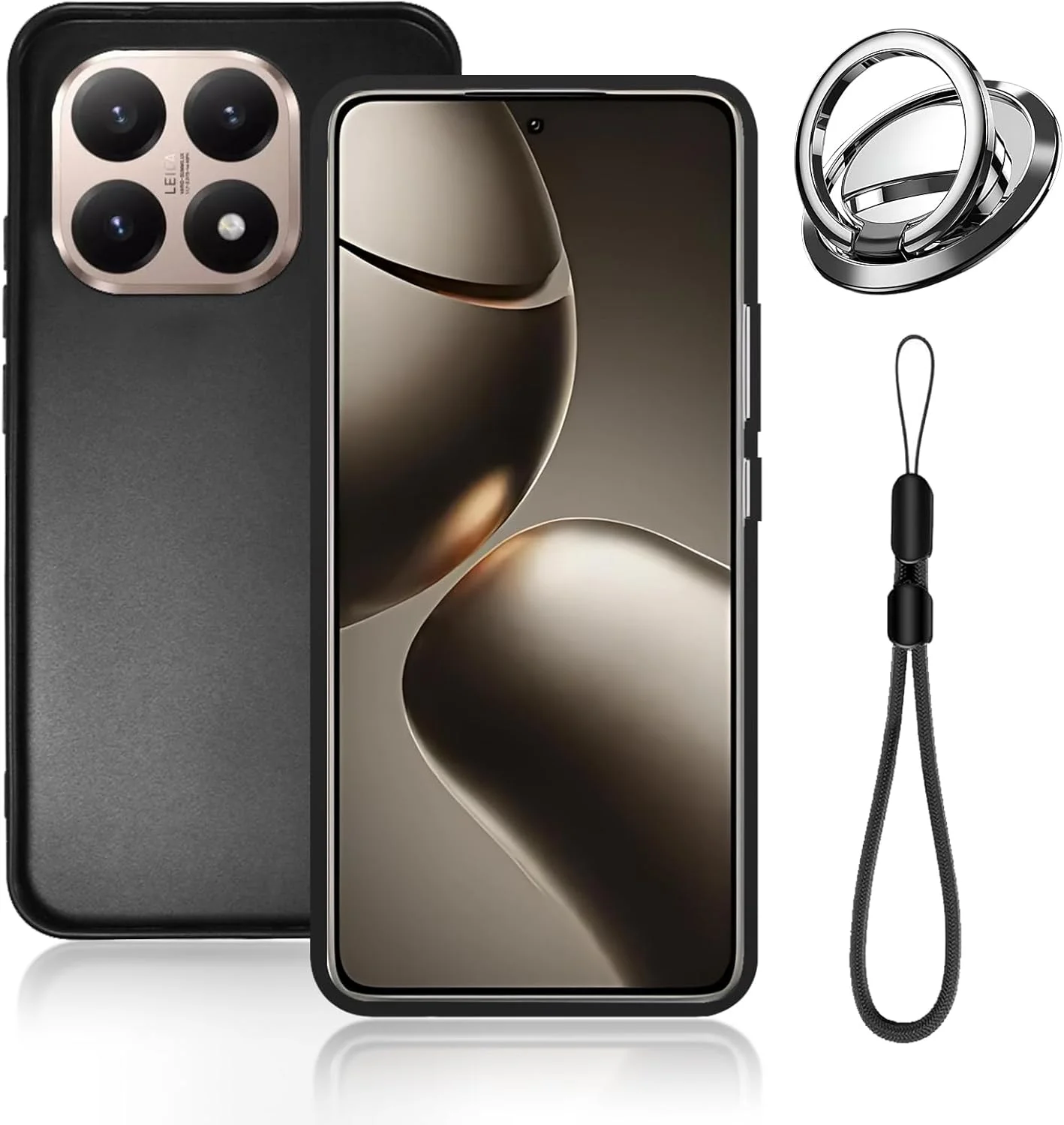 قاب محافظ گوشی شیائومی 15T مدل TPU - مشکی، دارای بند مچی، استند انگشتی مغناطیسی، پوشش نرم ضد ضربه، محافظت کامل، سازگار با شیائومی 15T