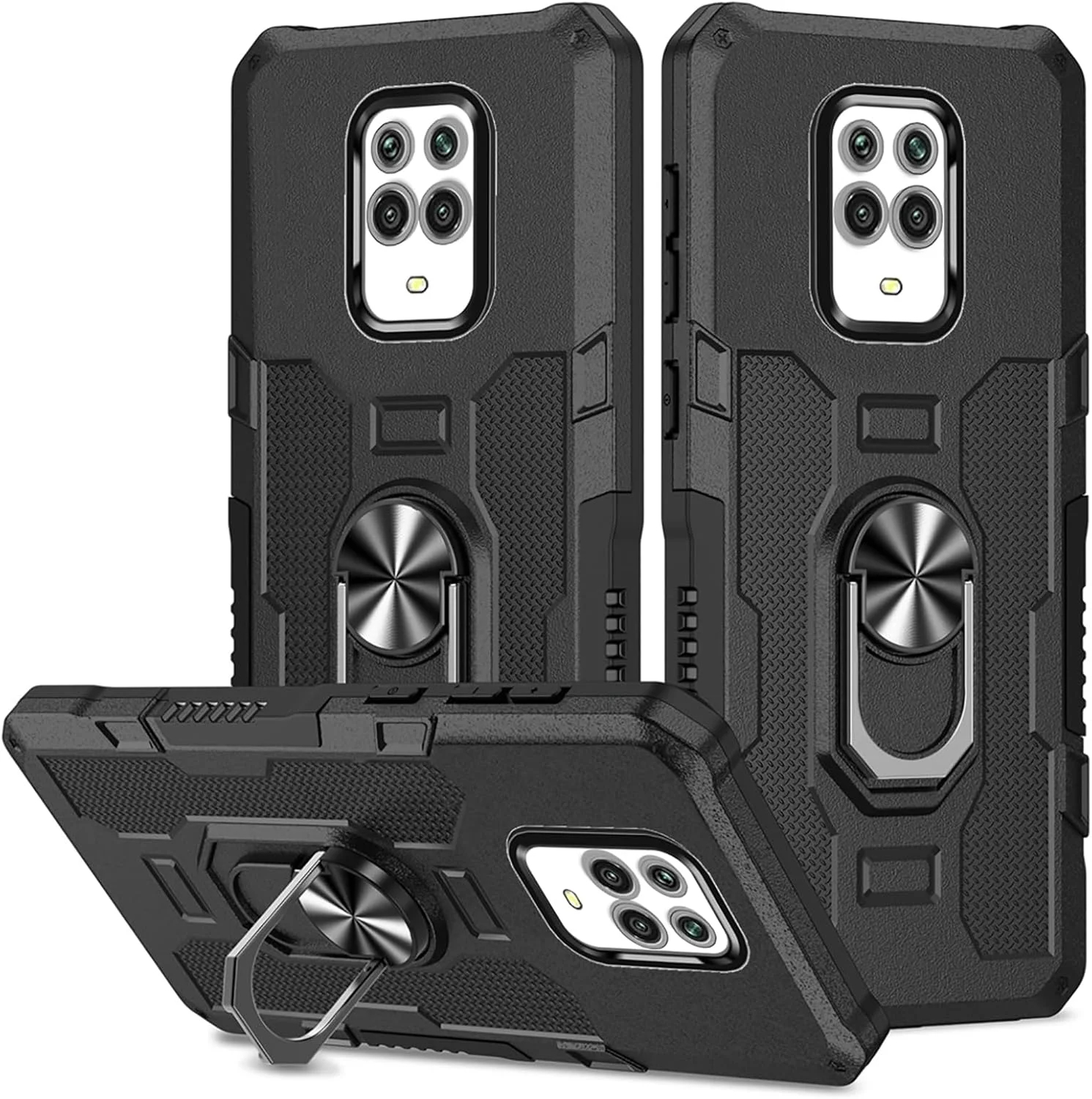 قاب محافظ گوشی شیائومی ردمی نوت 9s و نوت 9 پرو، کاور مقاوم و سنگین، دارای استند حلقه ای چرخان، محافظت از دوربین، قاب محافظ برای شیائومی ردمی نوت 9s، مشکی