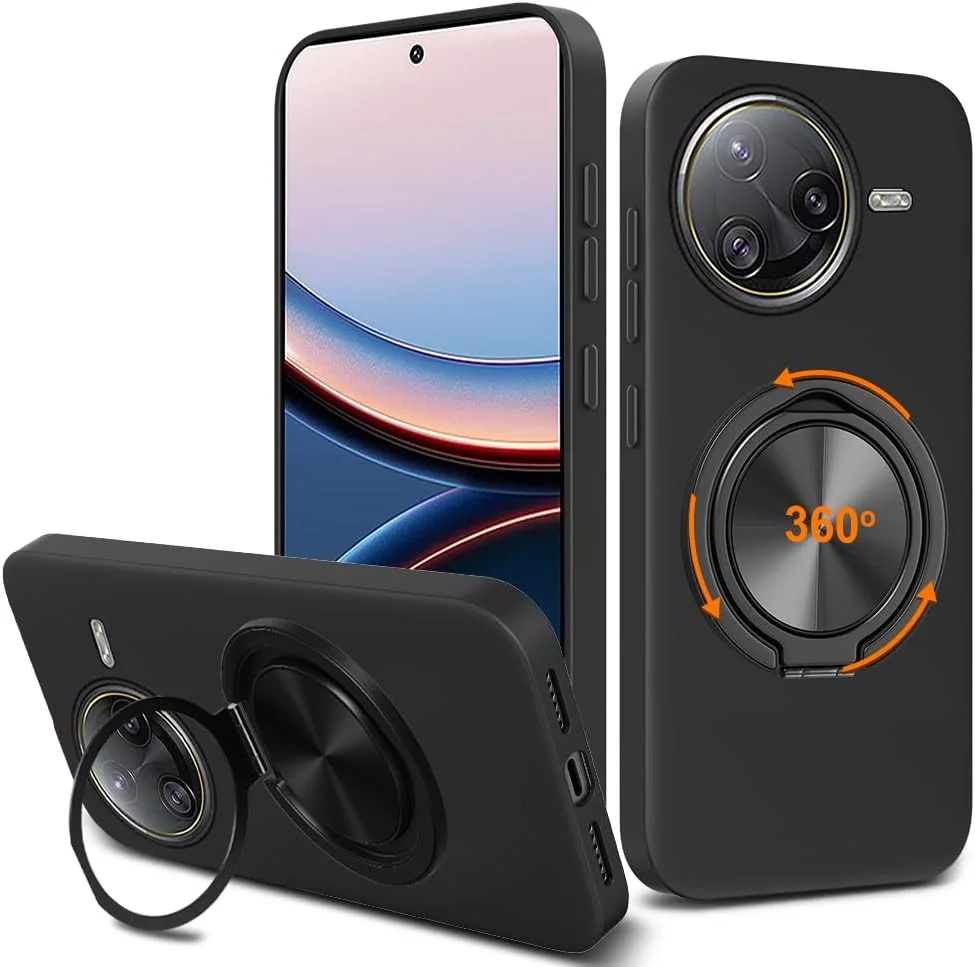 قاب محافظ گوشی شیائومی پوکو F7 Ultra، دارای حلقه چرخان 360 درجه و استند، جنس سیلیکون TPU، باریک و مقاوم در برابر ضربه - مشکی