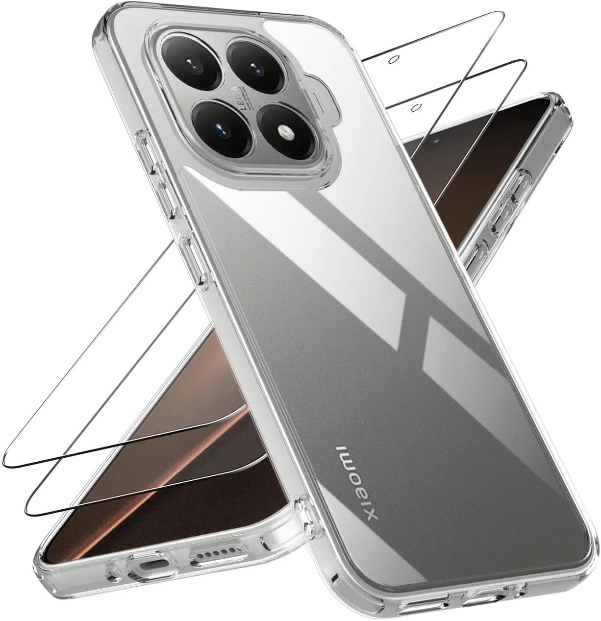 کاور شفاف گوشی شیائومی 15T Pro به همراه 2 عدد محافظ صفحه نمایش، بامپر TPU نرم ضد ضربه و پشت PC سخت، ضد زردی، ضد خش، محافظت در برابر سقوط، کاور باریک و شفاف