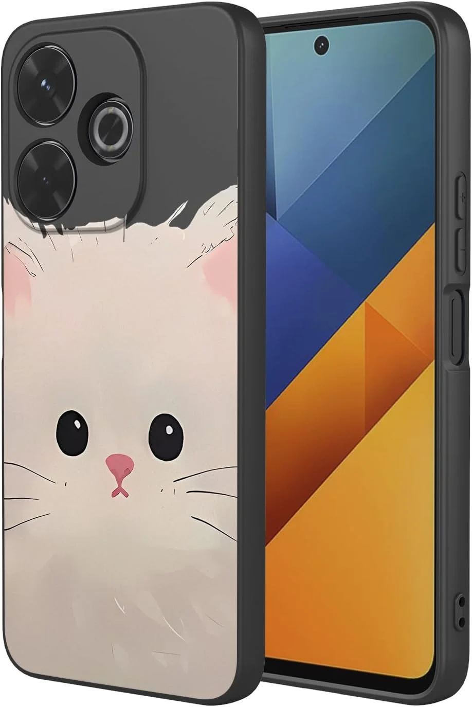 قاب گوشی موبایل شیائومی ردمی ۱۳ 4G، کاور بامپر سیلیکونی نرم و انعطاف پذیر، باریک و محافظ کل بدنه، طرح گربه سفید برای دختران و بانوان، مشکی