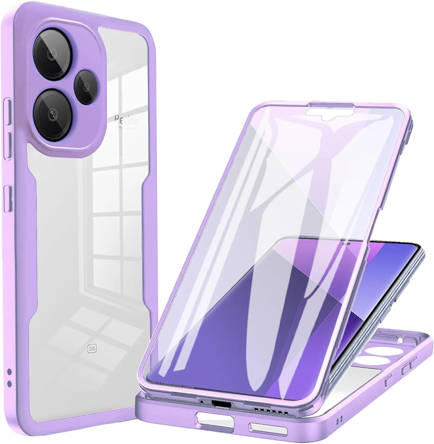 قاب محافظ گوشی شیائومی ردمی نوت 14، [محافظ صفحه نمایش داخلی] [مقاوم در برابر ضربه، درجه نظامی] پوشش محافظ 360 درجه کامل بدنه برای شیائومی ردمی نوت 14. بنفش کامل