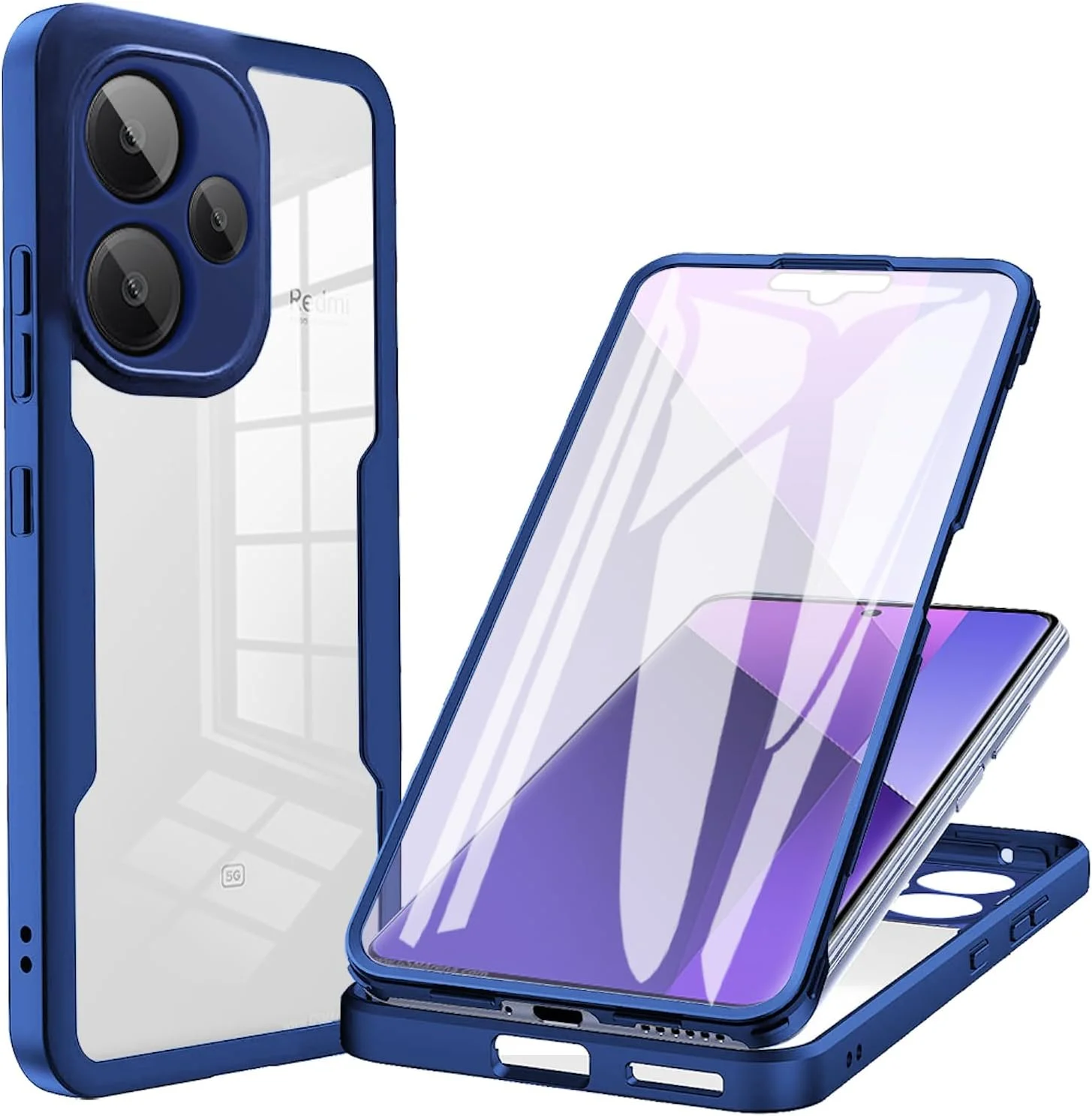 قاب محافظ تمام بدنه مقاوم برای گوشی شیائومی ردمی 13 4G / ردمی نوت 13R 5G، [محافظ صفحه نمایش داخلی] [مقاوم در برابر ضربه با استاندارد نظامی] پوشش محافظ 360 درجه، آبی کامل