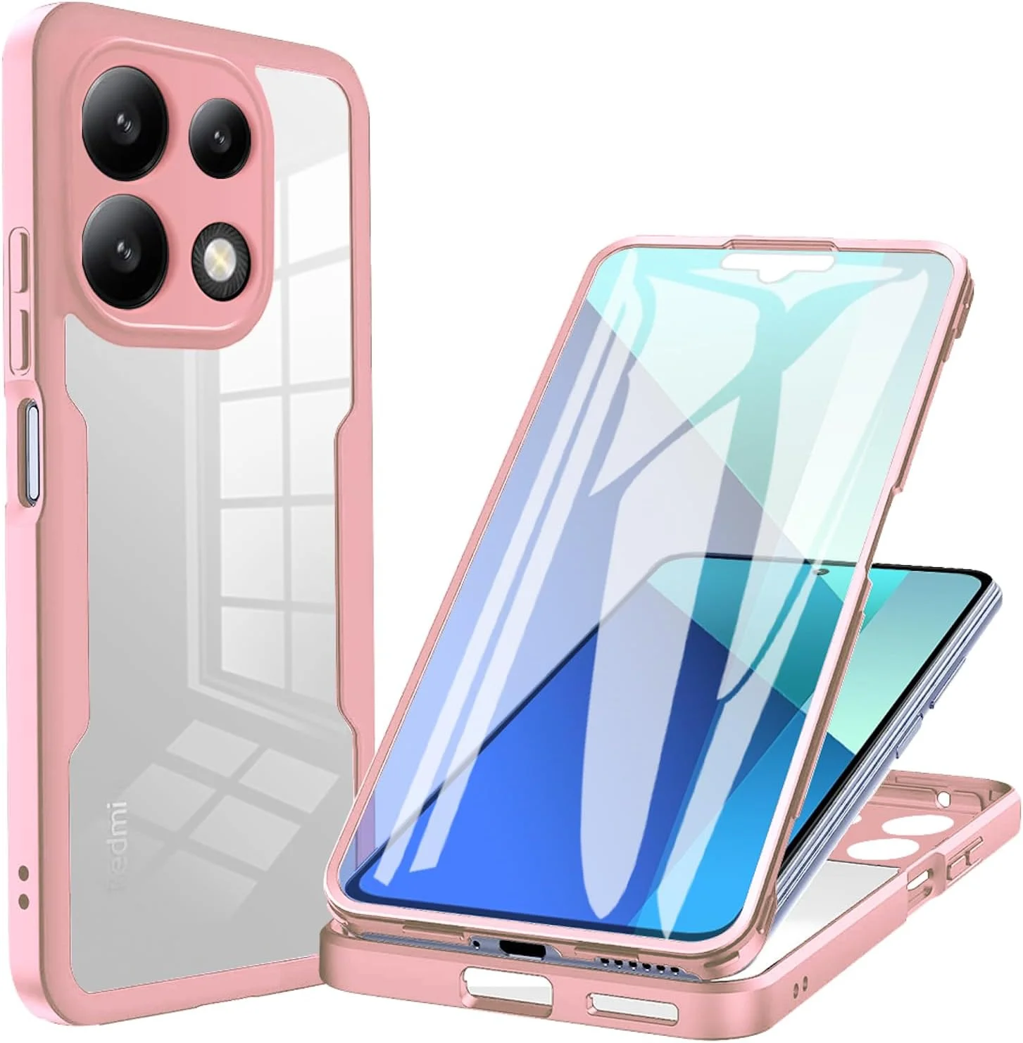 قاب محافظ تمام بدنه ۳۶۰ درجه مقاوم برای گوشی شیائومی ردمی نوت ۱۳ پرو 5G / پوکو X6 (نه 4G) با محافظ صفحه نمایش داخلی، صورتی کامل