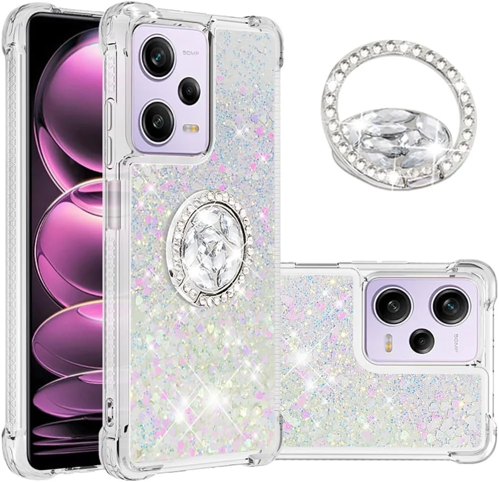 قاب باریک مناسب برای ردمی نوت 12 پرو 5G، قاب برای شیائومی پوکو X5 پرو، کاور سیلیکونی نرم TPU با اکلیل مایع و پایه انگشتی برای پوکو X5 پرو/نوت 12 پرو، WTZH رنگارنگ