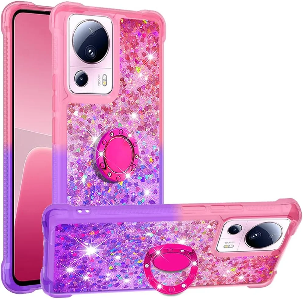 قاب محافظ باریک گوشی برای شیائومی 13 لایت، قاب ژله ای TPU با جلوه شن روان درخشان و محافظت قوی در برابر افتادن از چهار گوشه، صورتی بنفش