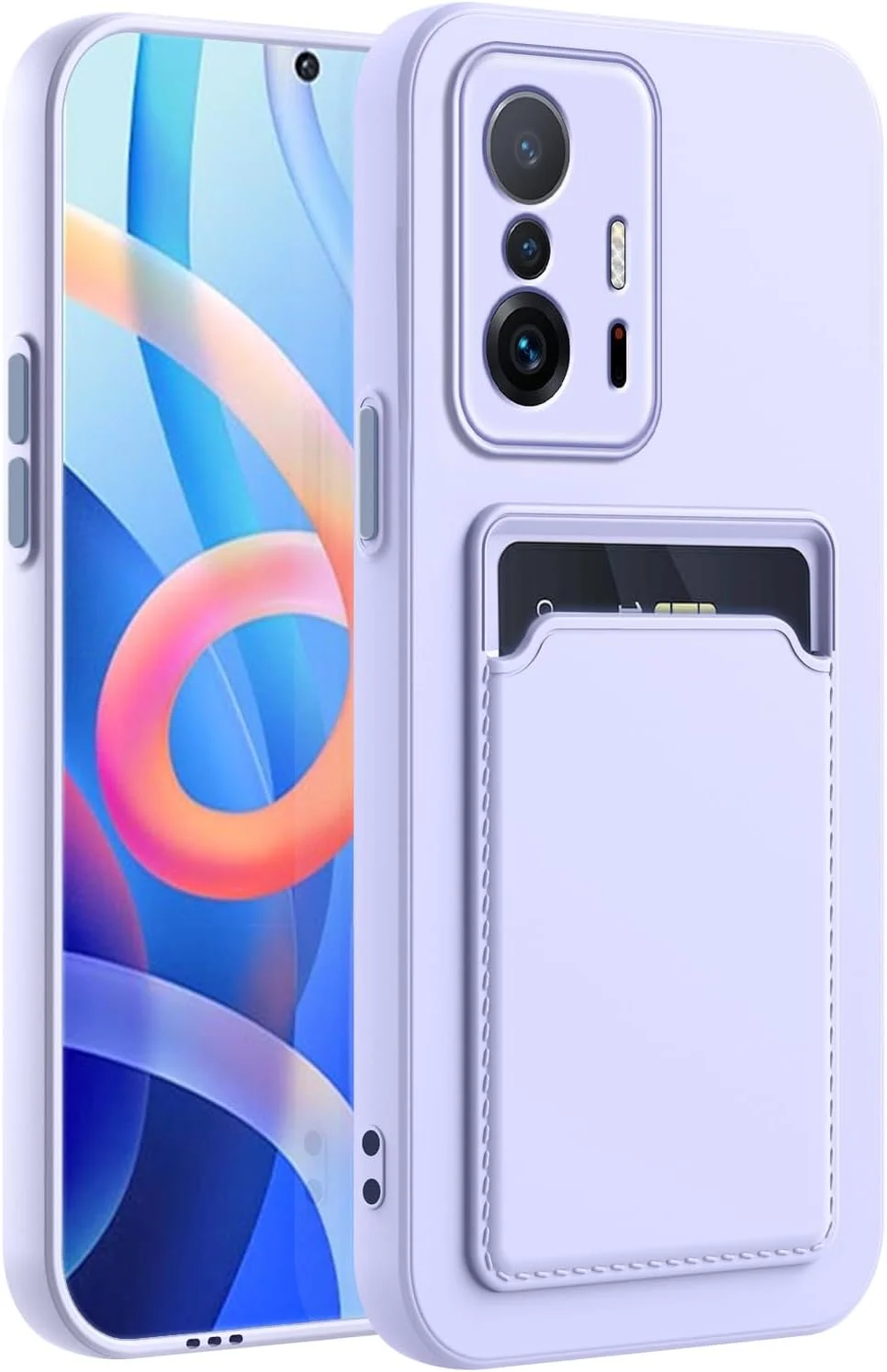 قاب محافظ گوشی شیائومی Mi 11T، قاب گوشی شیائومی 11T Pro با جای کارت اعتباری مینیمالیستی، جنس TPU نرم سیلیکونی مقاوم در برابر خراش، باریک، دارای جای کارت، کیف پول محافظ برای شیائومی 11T Pro/Mi 11T - بنفش