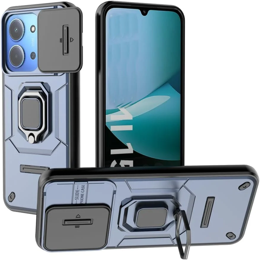 قاب محافظ گوشی شیائومی پوکو C85، دارای پوشش کشویی لنز دوربین، سازگار با ردمی 15C 4G (171mm)، آبی