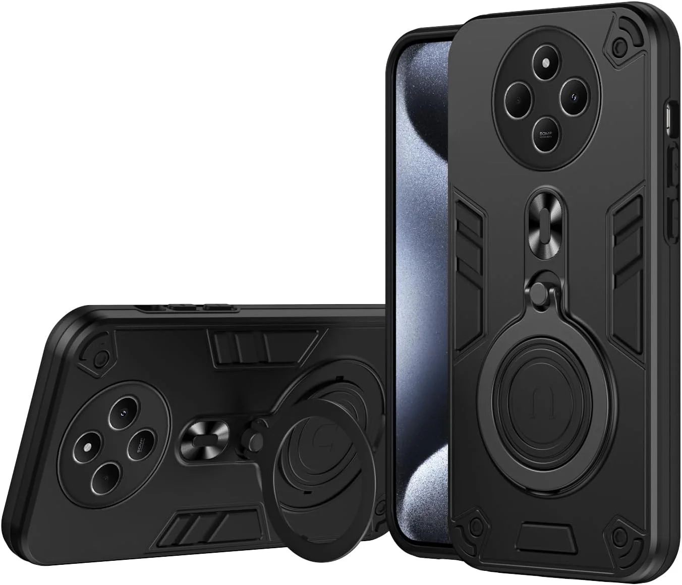 قاب محافظ ضد ضربه با پایه مغناطیسی برای سری شیائومی ردمی 14 (C75, 14R 5G, 14C 4G) - مشکی