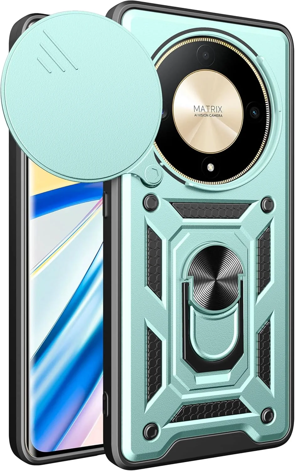 کاور محافظ سازگار با گوشی شیائومی ردمی A3 و پوکو C61 4G به همراه محافظ لنز کشویی دوربین - سبز