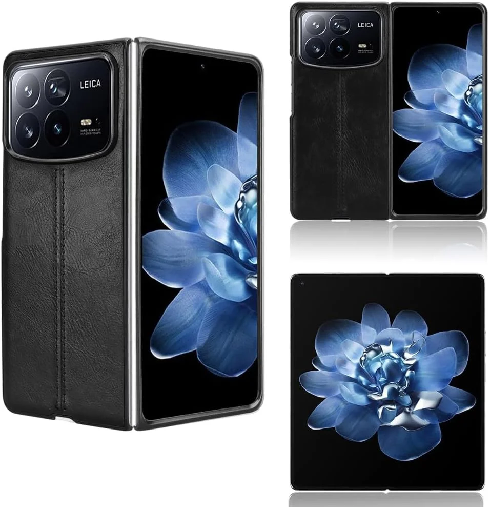 قاب گوشی سازگار با شیائومی میکس فولد 4، چرم PU رترو، فوق العاده باریک و ضد ضربه، سازگار با شیائومی میکس فولد 4 مدل 24072PX77C، رنگ مشکی