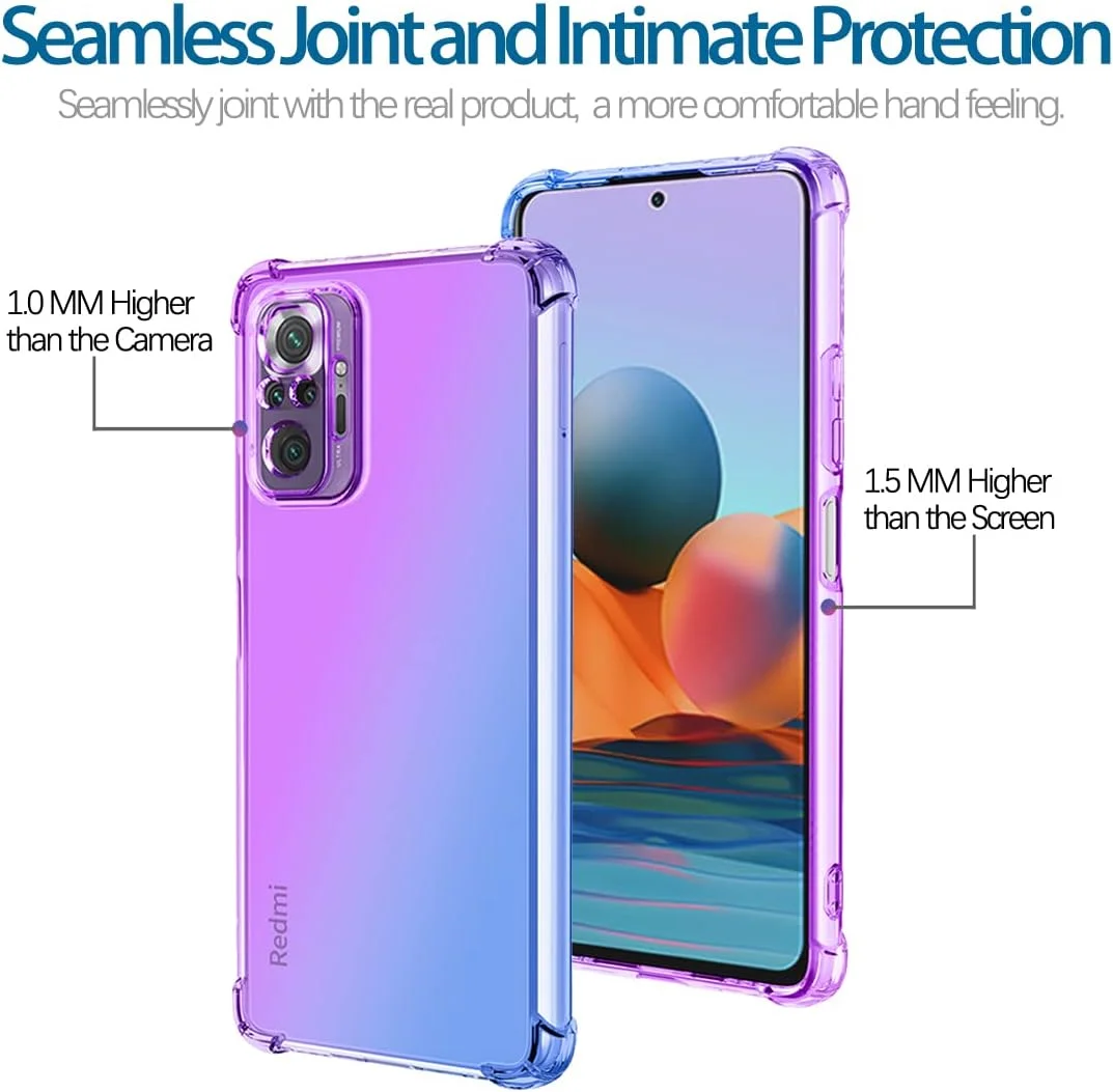 کاور گوشی برای ردمی نوت 10 پرو 4G، کاور شفاف کریستالی ردمی نوت 10 پرو مکس، ضد خش، TPU، ضد ضربه، محافظ گوشی برای شیائومی ردمی نوت 10 پرو مکس بنفش/آبی