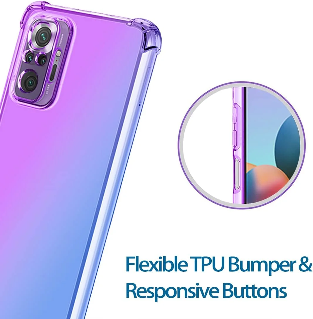 کاور گوشی برای ردمی نوت 10 پرو 4G، کاور شفاف کریستالی ردمی نوت 10 پرو مکس، ضد خش، TPU، ضد ضربه، محافظ گوشی برای شیائومی ردمی نوت 10 پرو مکس بنفش/آبی