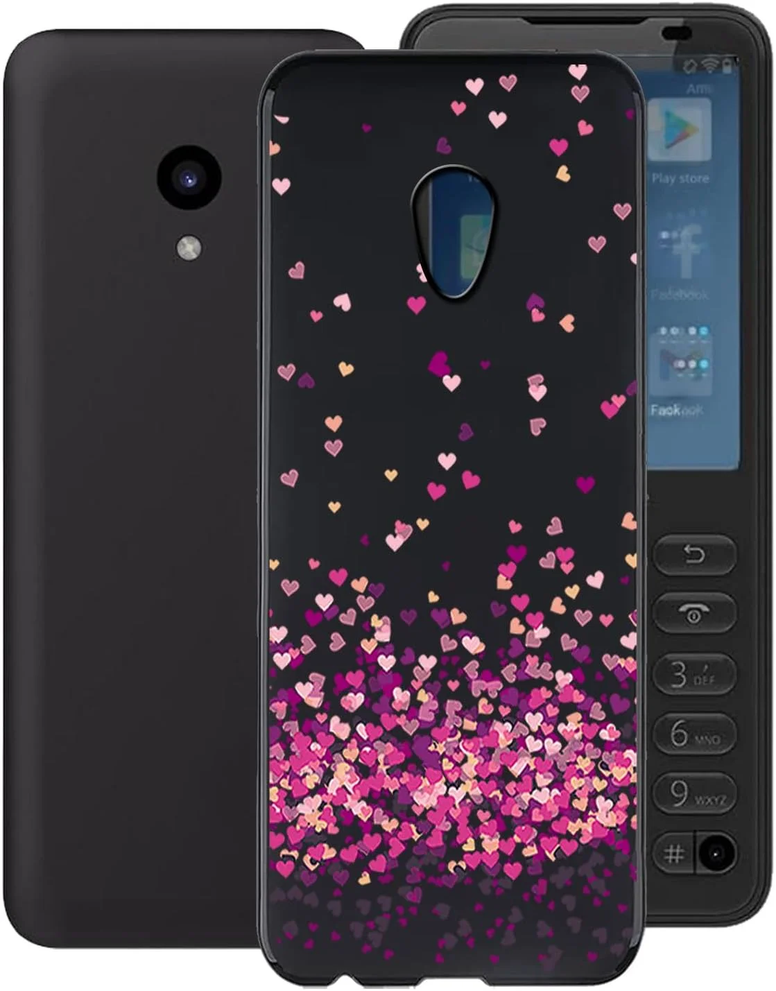 قاب محافظ گوشی شیائومی Qin F21 Pro/Plus، ضربه گیر مشکی، محافظت 360 درجه در برابر افتادن و خط و خش، باریک، سیلیکونی نرم، طرح قلب صورتی