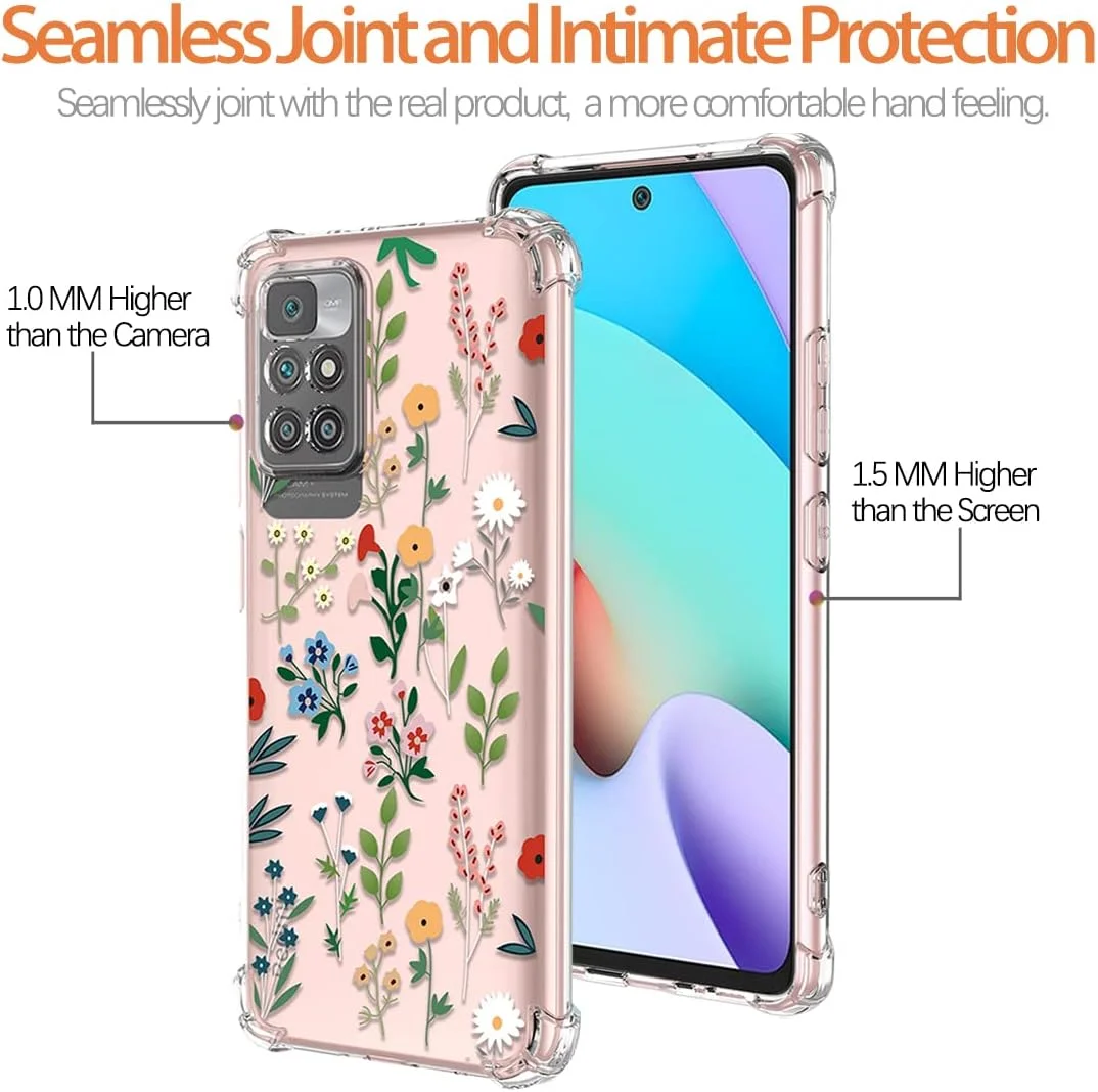 قاب محافظ گوشی ردمی 10، قاب محافظ ردمی 10 پرایم 21121119SG، شفاف با طرح باغ گل، TPU جاذب ضربه، باریک، طرح گل و گیاه، کاور محافظ پشت گوشی برای شیائومی ردمی 10، طرح بهاری
