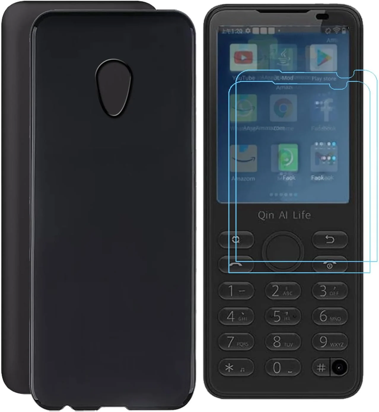 قاب محافظ سیلیکونی نرم و ضد ضربه مشکی برای گوشی شیائومی Qin F21 Pro/Plus به همراه [2 عدد محافظ صفحه نمایش شیشه ای] (2.80 اینچ) - مشکی