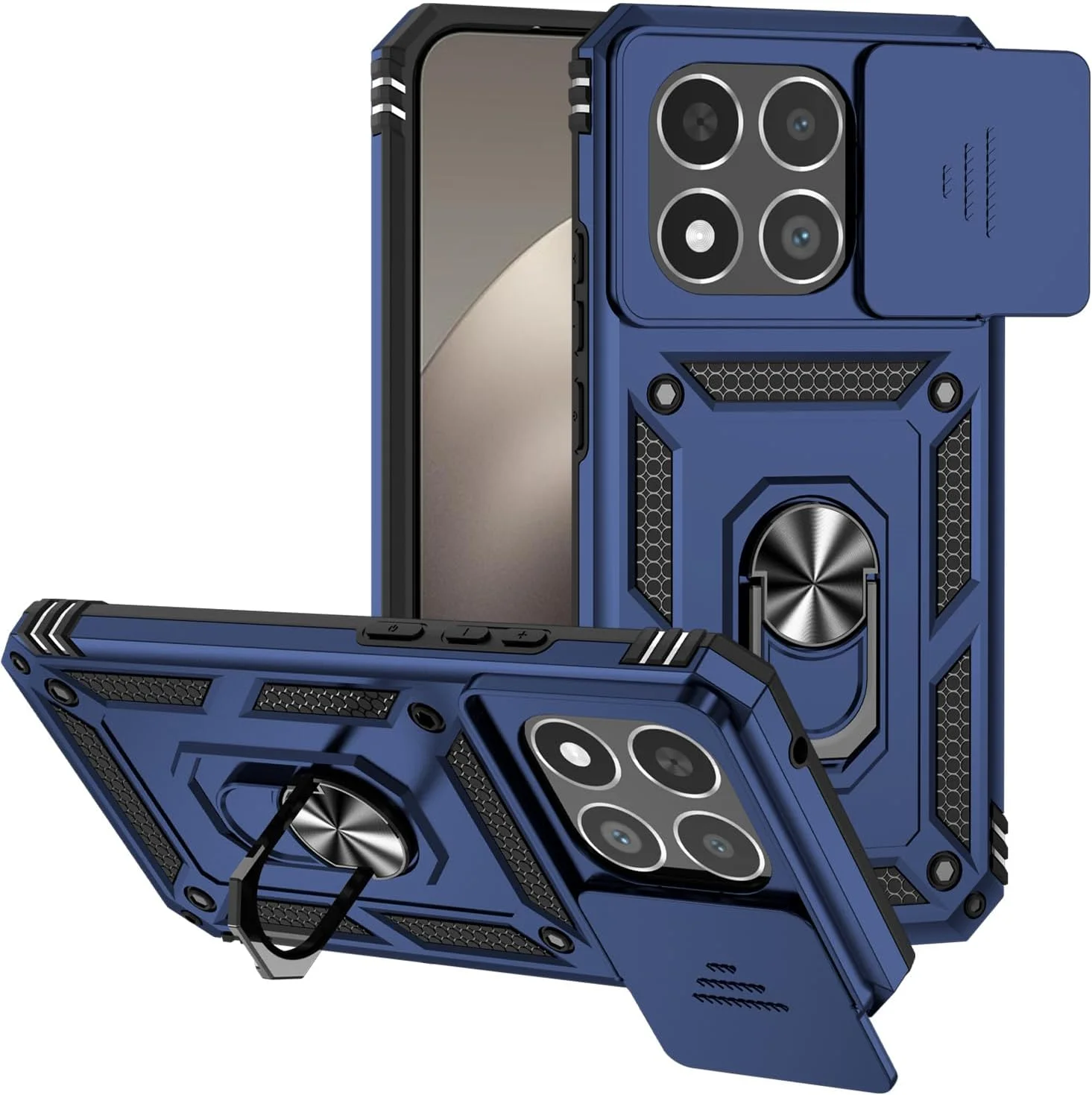 قاب گوشی شیائومی 15T با حلقه فلزی و پوشش کشویی دوربین، مقاوم و بادوام، محافظ ضد ضربه درجه نظامی، مناسب برای هولدر مغناطیسی خودرو (آبی)