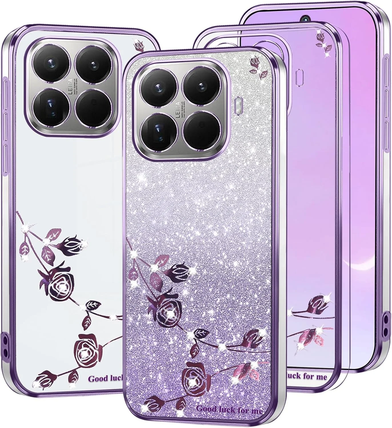 قاب گوشی برای شیائومی 15T Pro طرح گل‌دار اکلیلی شفاف، باریک و زیبا، محافظ سیلیکونی ضد ضربه مناسب دختران و بانوان (بنفش)