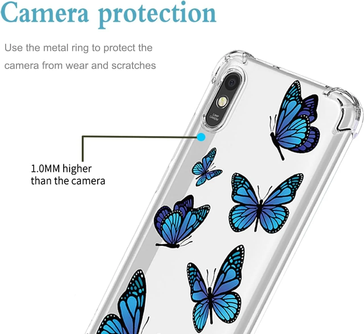 کاور طرح گل برای گوشی ردمی 9A، کاور باریک و شفاف TPU با طرح حیوانات، پروانه آبی، بامپر نرم محافظ برای گوشی شیائومی ردمی 9A طرح پروانه