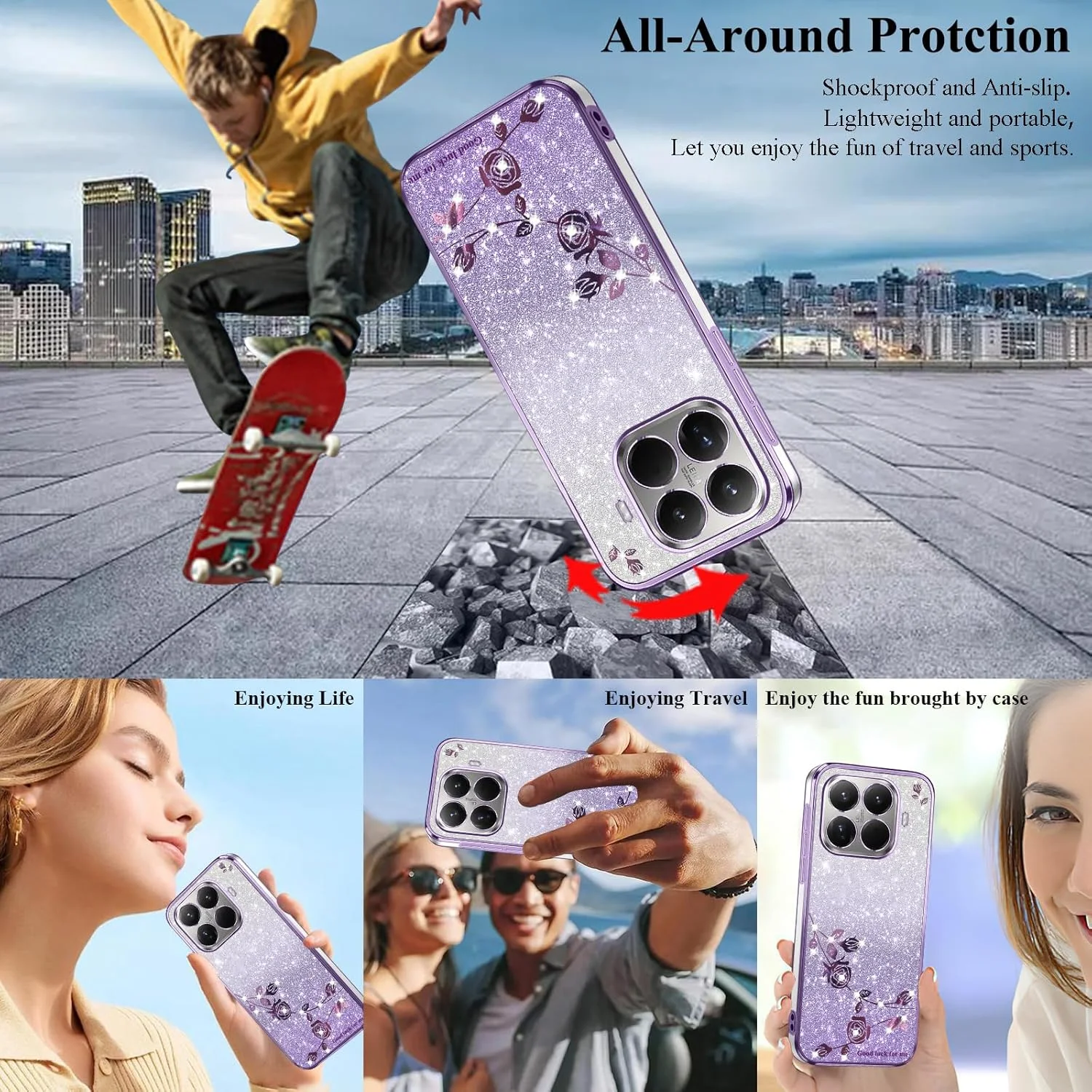 قاب گوشی برای شیائومی 15T Pro طرح گل‌دار اکلیلی شفاف، باریک و زیبا، محافظ سیلیکونی ضد ضربه مناسب دختران و بانوان (بنفش)