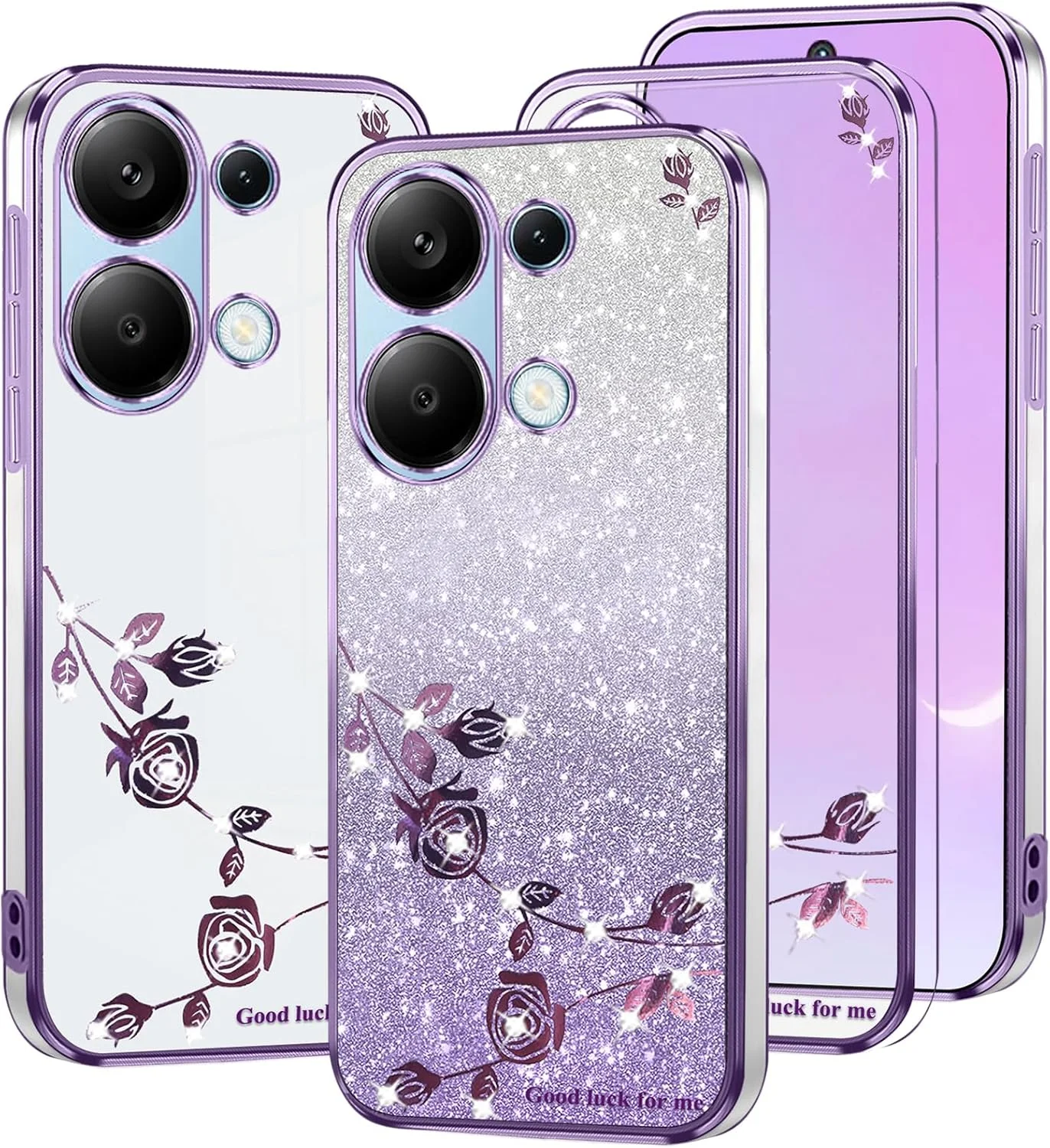 قاب گوشی شیائومی ردمی نوت 13 4G شفاف اکلیلی طرح گل، باریک و زیبا، کاور سیلیکونی ضد ضربه محافظ دخترانه زنانه درخشان (بنفش)