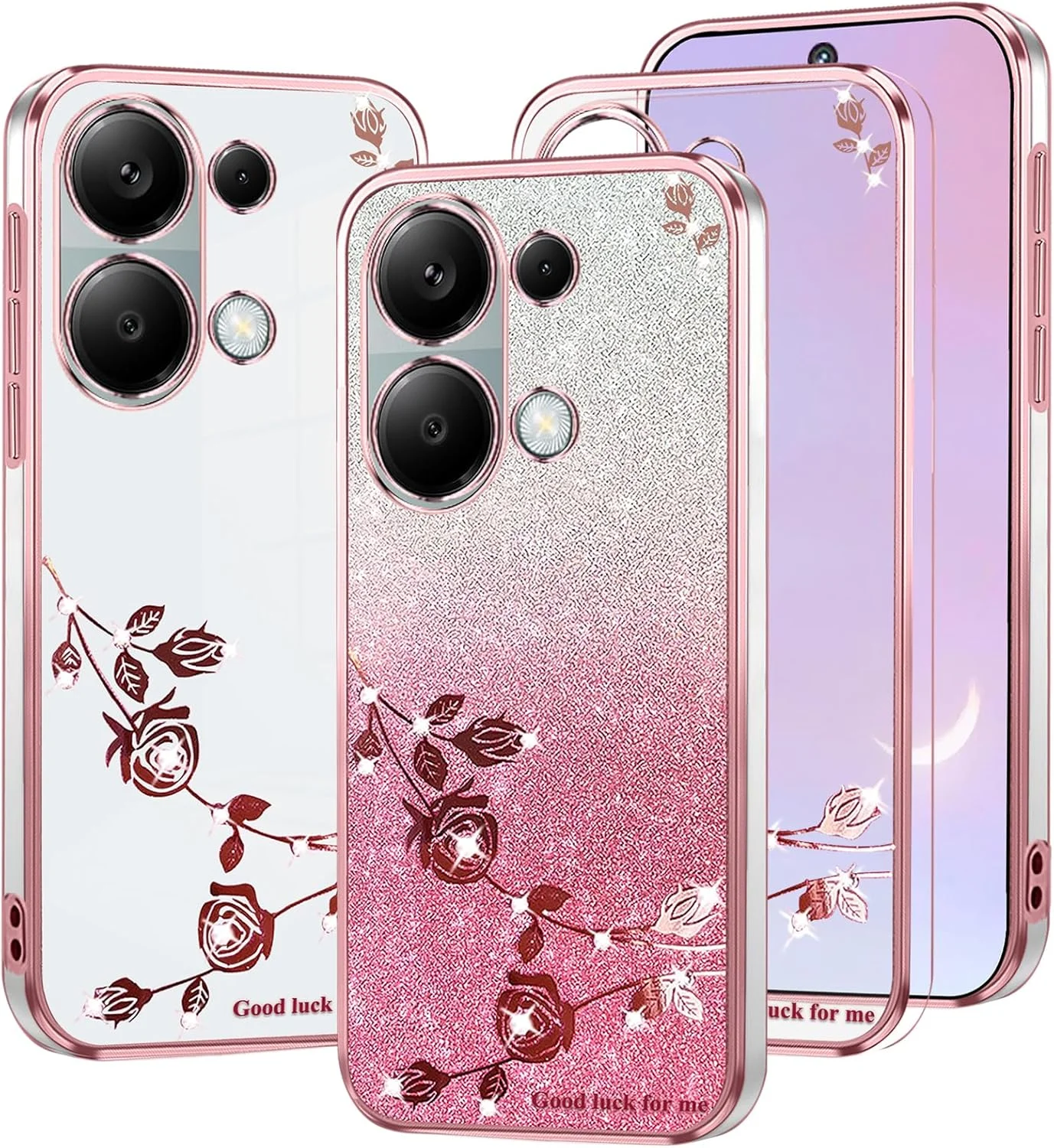 قاب گوشی شیائومی ردمی نوت 13 پرو 4G طرح گل‌دار اکلیلی شفاف، باریک و زیبا، کاور سیلیکونی ضد ضربه محافظ گوشی دخترانه (صورتی)