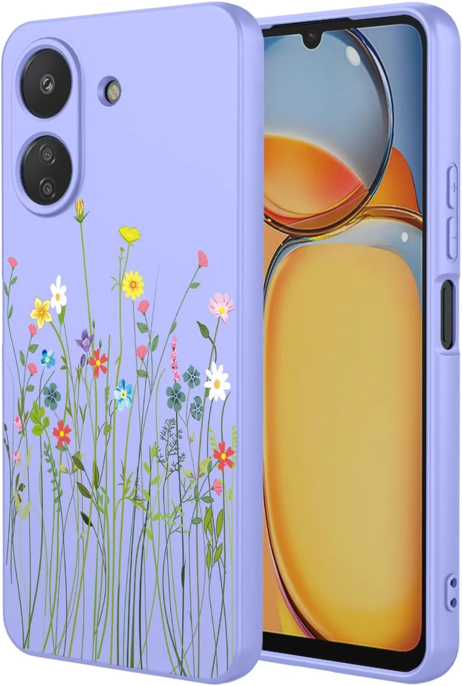قاب گوشی برای ردمی 13C، قاب گوشی شیائومی پوکو C65، ضد ضربه، سپر انعطاف پذیر، قاب نرم TPU، طرح گل، کاور گوشی برای شیائومی ردمی 13C 4G، گل بنفش