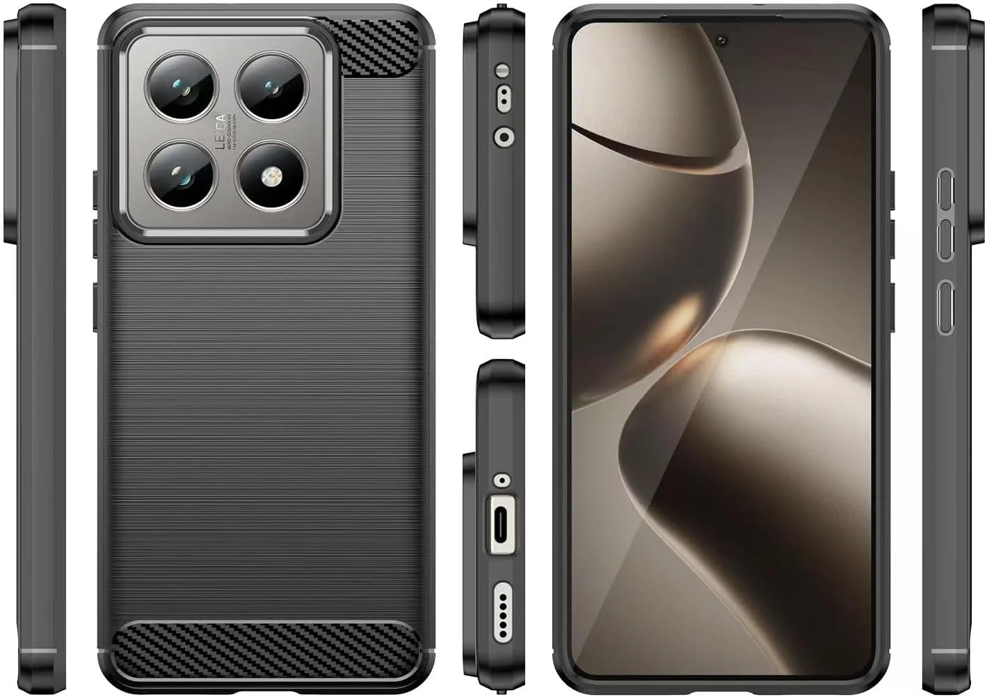 قاب گوشی برای شیائومی 14T Pro / شیائومی 14T، قاب محافظ باریک و نازک فیبر کربنی TPU لاستیکی ضد خش و ضد ضربه - مشکی