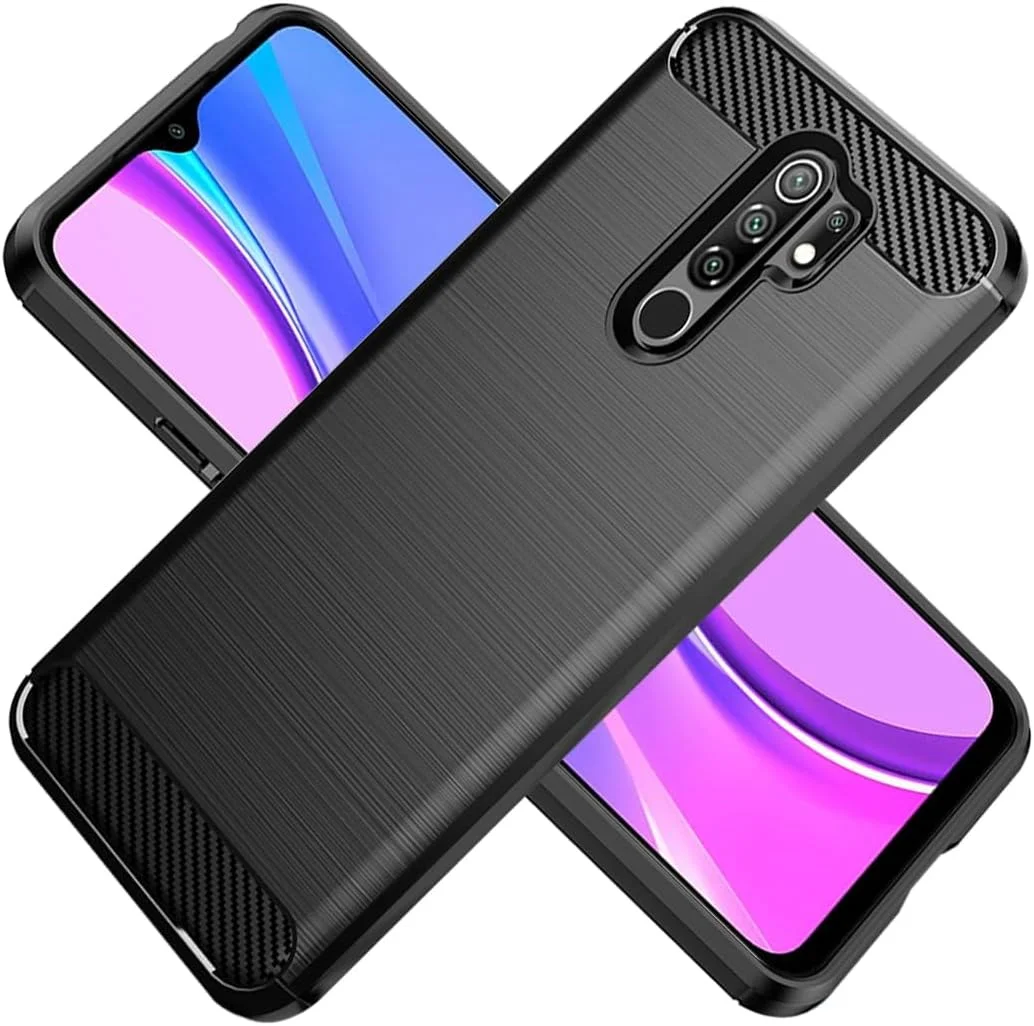 قاب محافظ گوشی ردمی 9، ردمی 9 پرایم، شیائومی پوکو M2، کاور محافظ باریک و نازک فیبر کربنی TPU ضد خش و ضد ضربه برای شیائومی ردمی 9 - مشکی