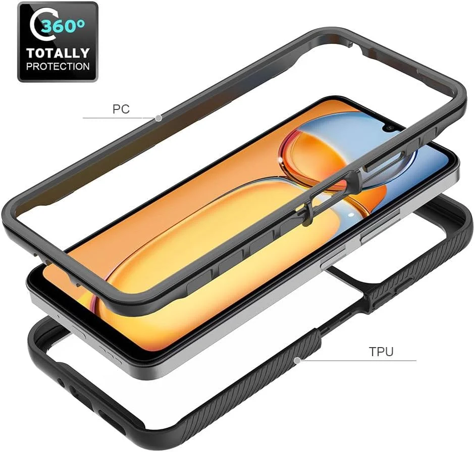 کاور محافظ بامپر دولایه برای شیائومی ردمی 13C 4G/5G، کاور ترکیبی ضد لغزش PC جلو + درب پشتی برای شیائومی ردمی 13C 4G/5G - مشکی