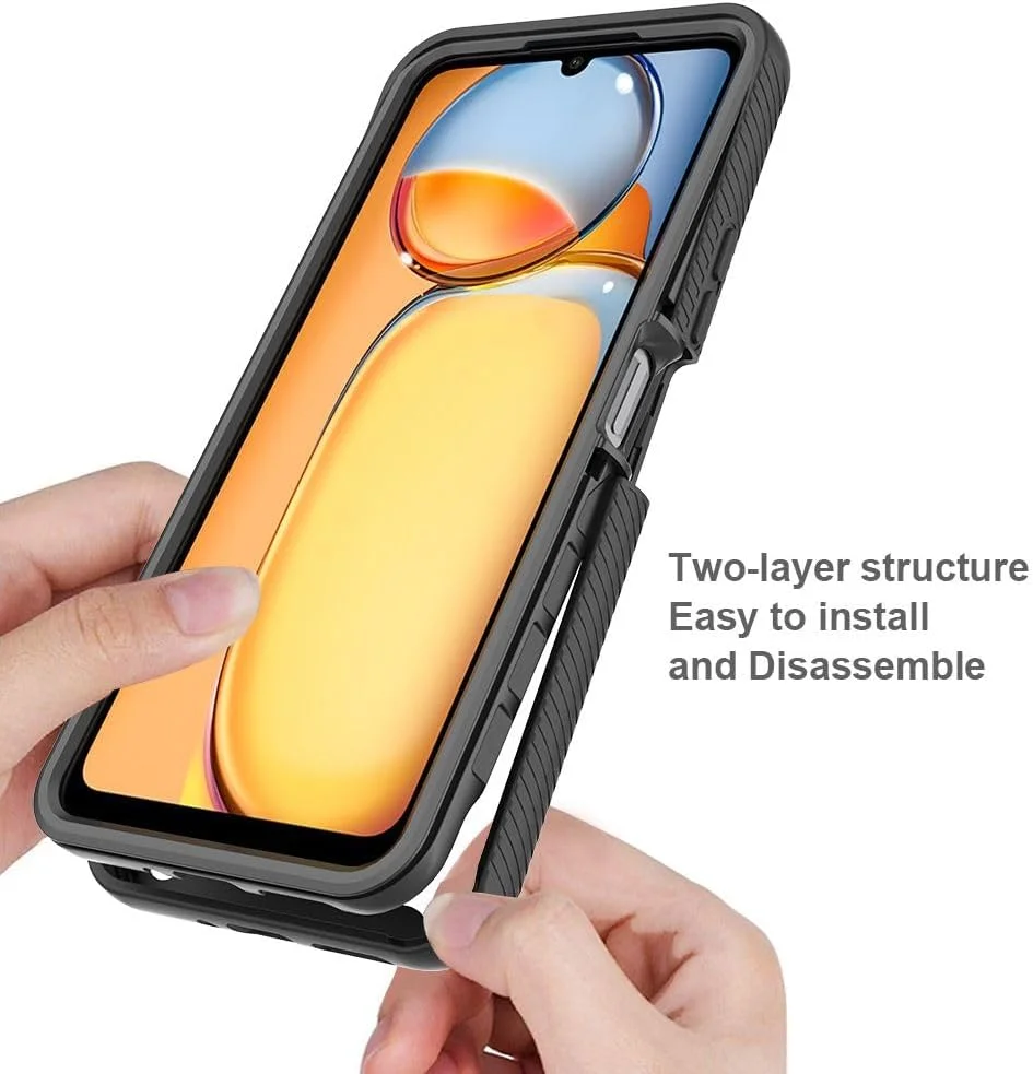 کاور محافظ بامپر دولایه برای شیائومی ردمی 13C 4G/5G، کاور ترکیبی ضد لغزش PC جلو + درب پشتی برای شیائومی ردمی 13C 4G/5G - مشکی