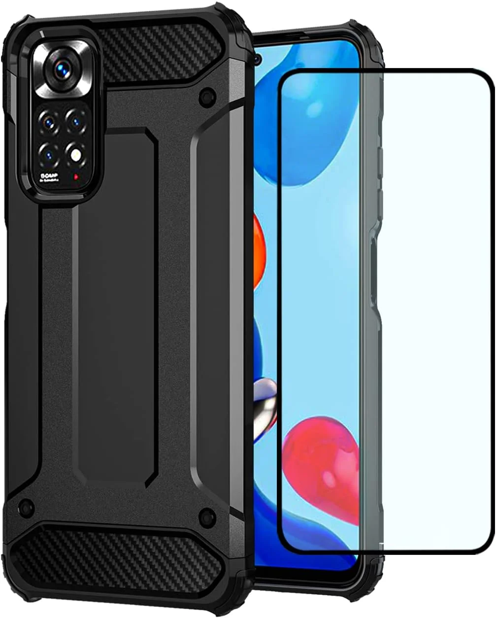 قاب گوشی برای ردمی نوت 11 4G، محافظ صفحه نمایش HD برای ردمی نوت 11S، کاور محافظ گوشی باریک دو لایه TPU+PC مقاوم در برابر ضربه برای شیائومی ردمی نوت 11 4G 2022 مشکی