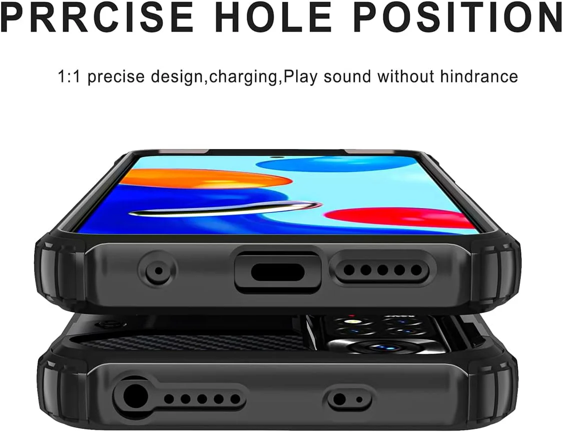 قاب گوشی برای ردمی نوت 11 4G، محافظ صفحه نمایش HD برای ردمی نوت 11S، کاور محافظ گوشی باریک دو لایه TPU+PC مقاوم در برابر ضربه برای شیائومی ردمی نوت 11 4G 2022 مشکی