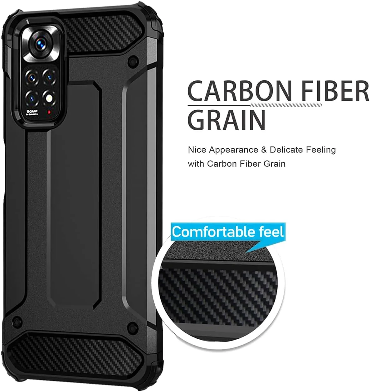 قاب گوشی برای ردمی نوت 11 4G، محافظ صفحه نمایش HD برای ردمی نوت 11S، کاور محافظ گوشی باریک دو لایه TPU+PC مقاوم در برابر ضربه برای شیائومی ردمی نوت 11 4G 2022 مشکی