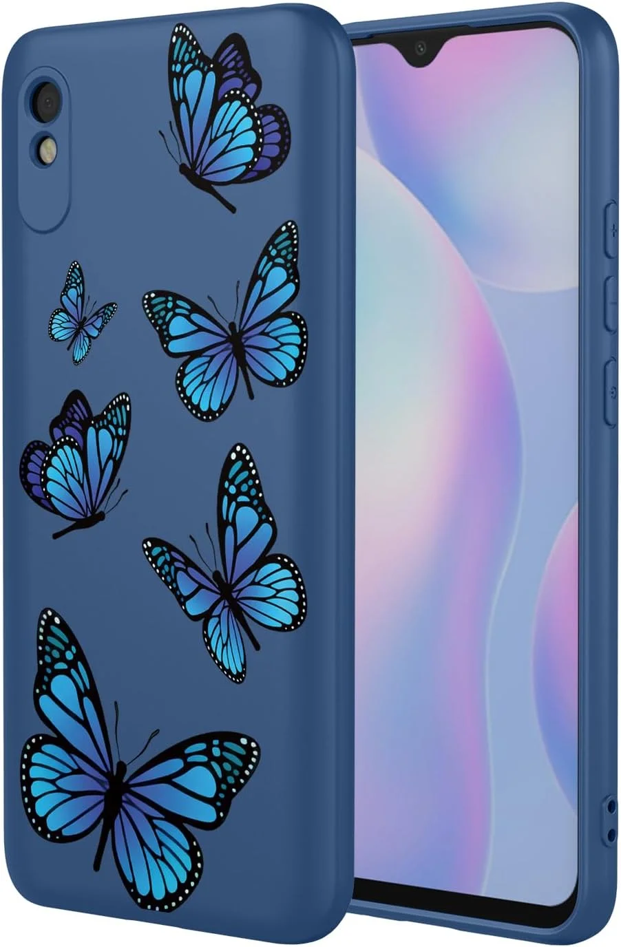 قاب گوشی برای ردمی 9A، ردمی 9i Sport/ ردمی 9AT/ ردمی 9A Sport/ ردمی 9i، قاب نرم و منعطف TPU با طرح پروانه، محافظ گوشی برای شیائومی ردمی 9A - پروانه آبی