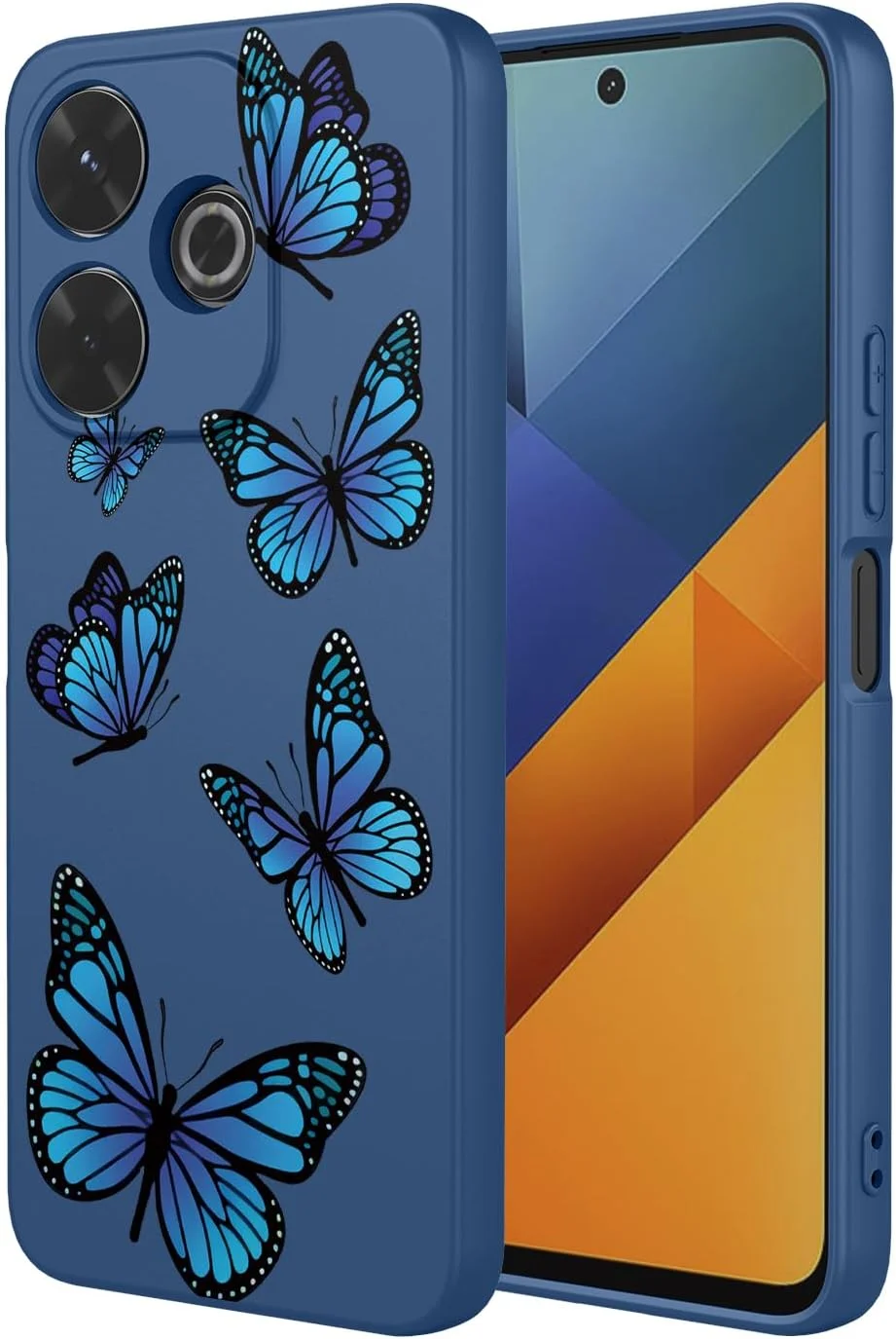 قاب گوشی برای ردمی نوت 14، قاب نرم و منعطف TPU با طرح پروانه، محافظ گوشی شیائومی ردمی نوت 14 - پروانه آبی