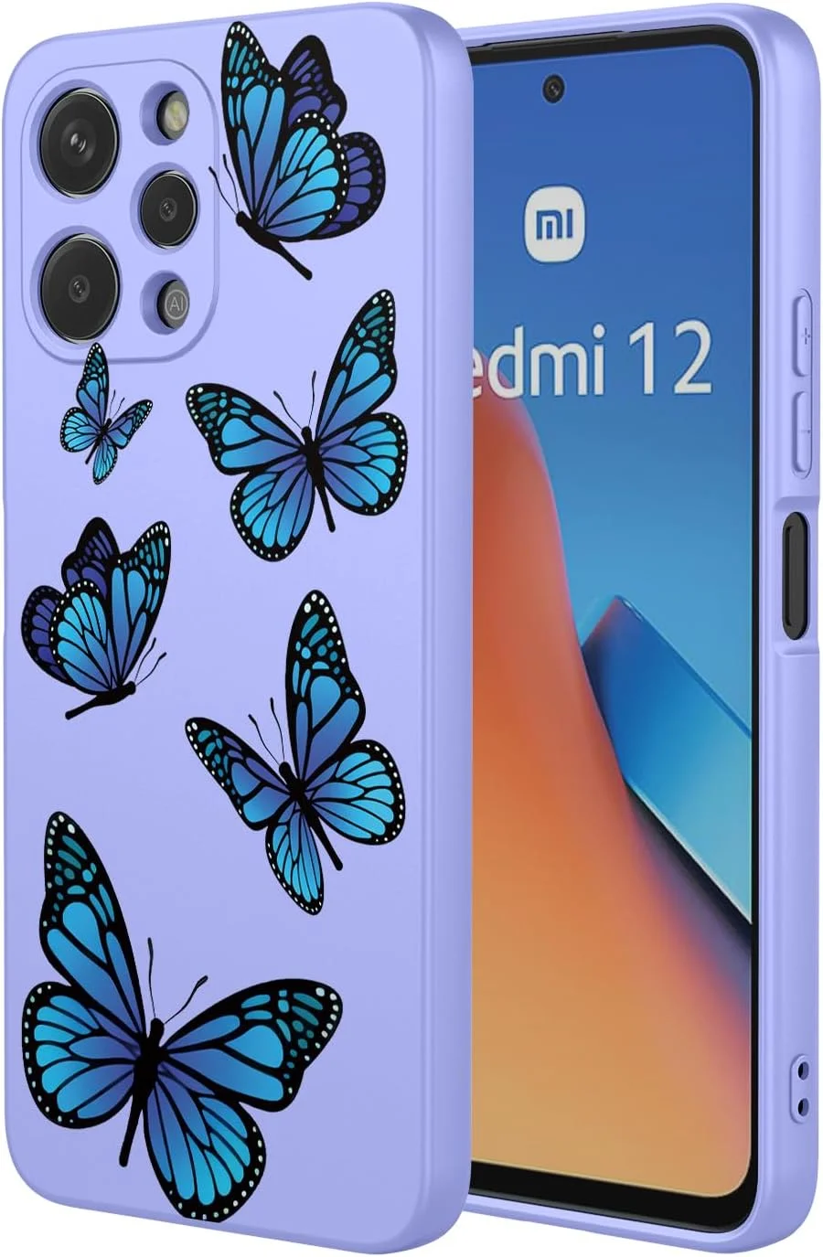 قاب گوشی برای ردمی 12، قاب گوشی شیائومی پوکو M6 پرو 5G، قاب نرم و انعطاف پذیر TPU با ضربه گیر، طرح پروانه، کاور گوشی برای شیائومی ردمی 12، پروانه بنفش