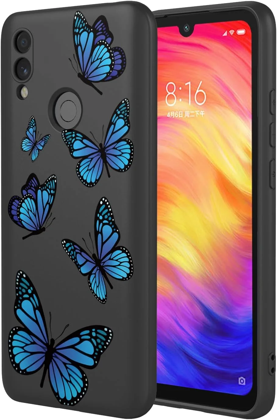 قاب محافظ گوشی شیائومی ردمی نوت 7، ردمی نوت 7 پرو، ردمی نوت 7 اس مدل M1901F7، ضد ضربه، بامپر انعطاف پذیر، جنس TPU نرم، طرح پروانه، کاور گوشی برای شیائومی ردمی نوت 7 - پروانه مشکی