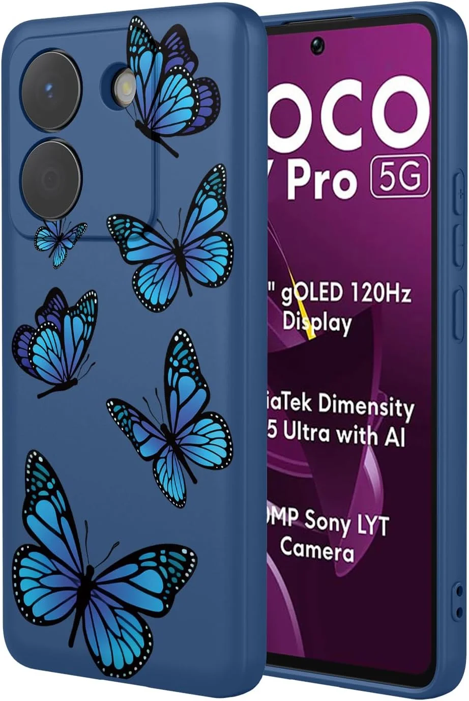 قاب گوشی برای شیائومی پوکو M7 پرو، 2409FPCC4، قاب محافظ TPU نرم و انعطاف پذیر با طرح پروانه ای برای شیائومی پوکو M7 پرو 5G - پروانه آبی