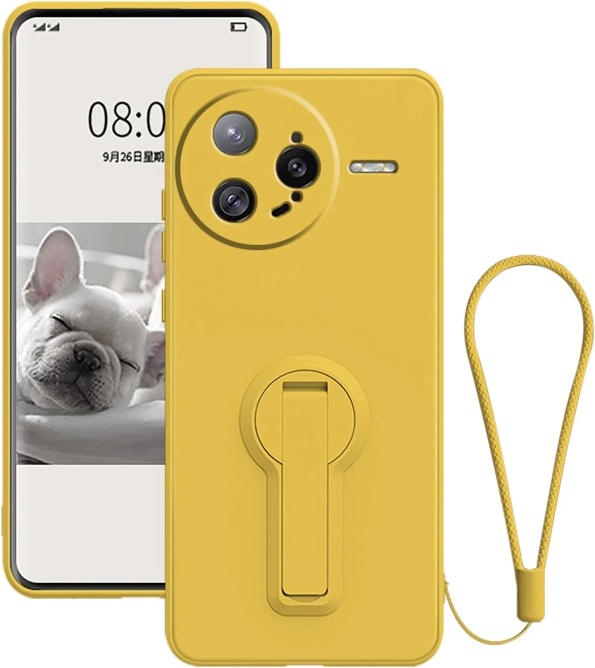 قاب گوشی برای شیائومی پوکو F7 Ultra با پایه، سازگار با قاب گوشی پوکو F7 Ultra، سیلیکونی با بند، پوشش نرم و ضد ضربه (زرد)