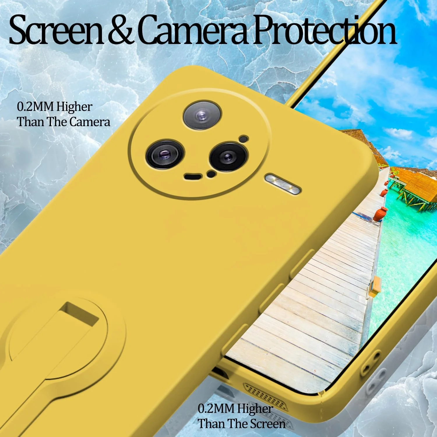 قاب گوشی برای شیائومی پوکو F7 Ultra با پایه، سازگار با قاب گوشی پوکو F7 Ultra، سیلیکونی با بند، پوشش نرم و ضد ضربه (زرد)